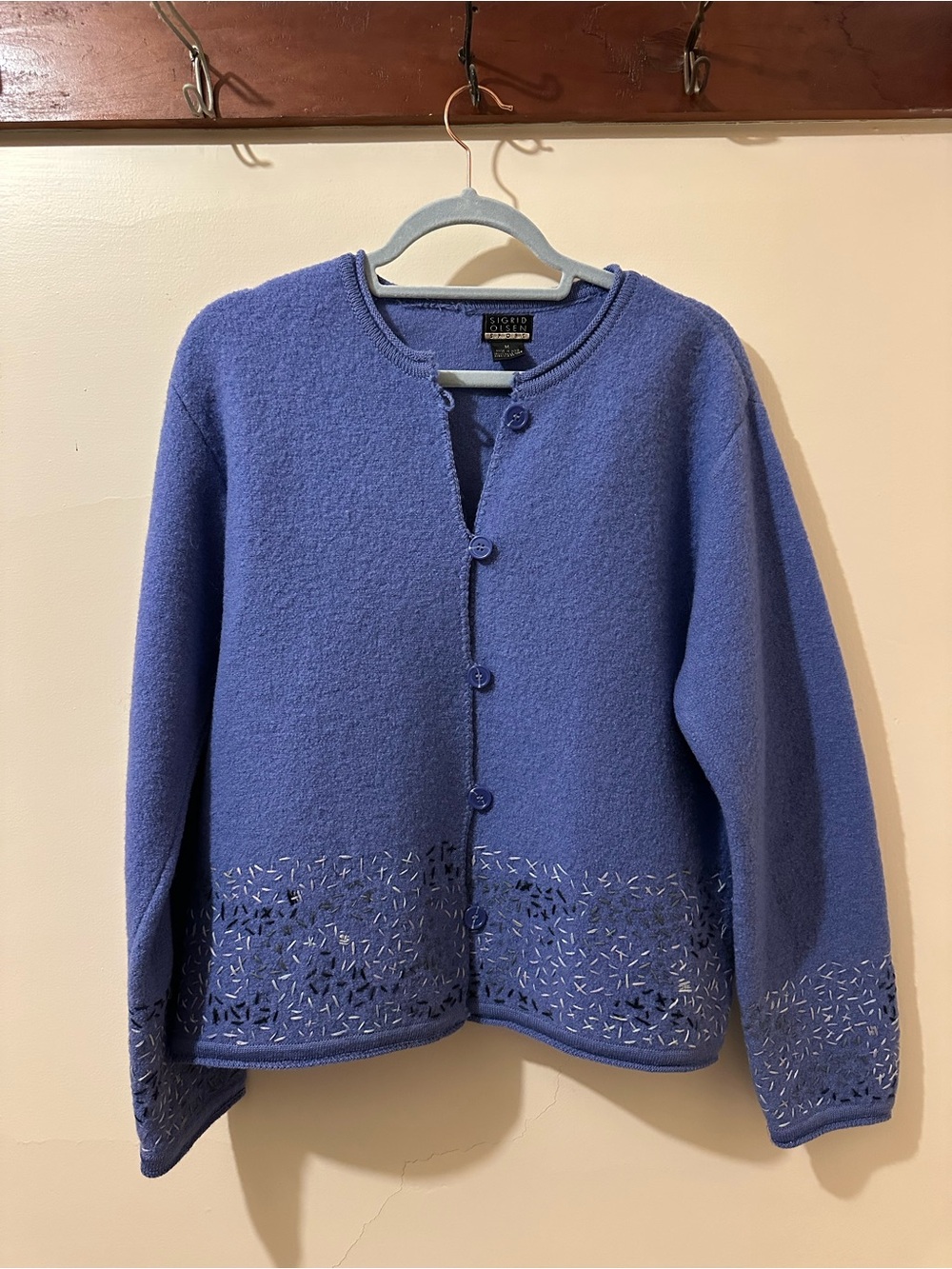 Sigrid Olsen Periwinkle Blue Embellished Button-Front Cardigan